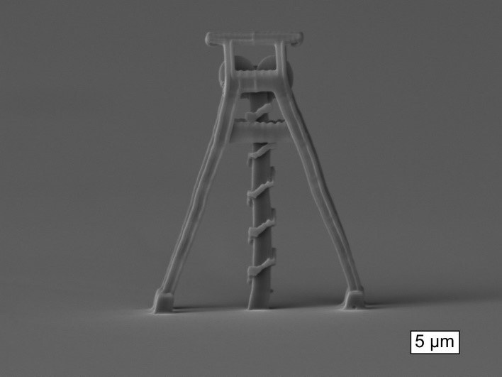 REM-Aufnahme eines mittels Diodenlaser-Zweiphotonenpolymerisation hergestellten Miniatur-Förderturms